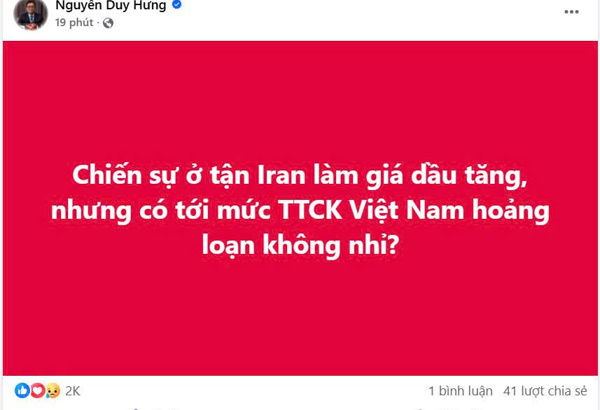 Lão đại chứng khoán Nguyễn Duy Hưng lên tút sau cú sụt hơn 100 điểm của VN-Index