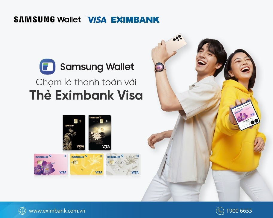 Thẻ Eximbank Visa nay đã tích hợp trên Samsung Pay giúp khách hàng thanh toán nhanh chóng, bảo mật tối ưu. Thẻ Eximbank Visa nay đã tích hợp trên Samsung Pay giúp khách hàng thanh toán nhanh chóng, bảo mật tối ưu.