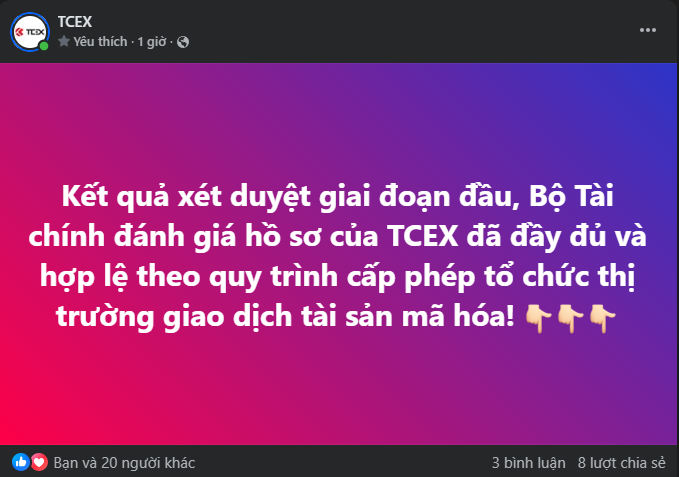 TCBS dẫn lại thông báo từ TCEX trên kênh Fanpage chính thức sáng 19/3