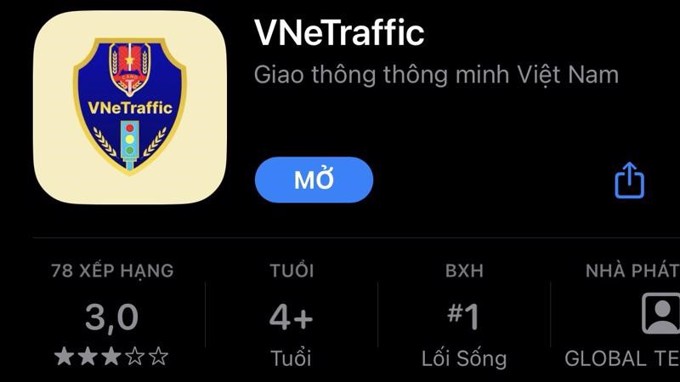 Ứng dụng tra cứu vi phạm giao thông VNeTraffic đang được tải xuống nhiều nhất trên AppStore