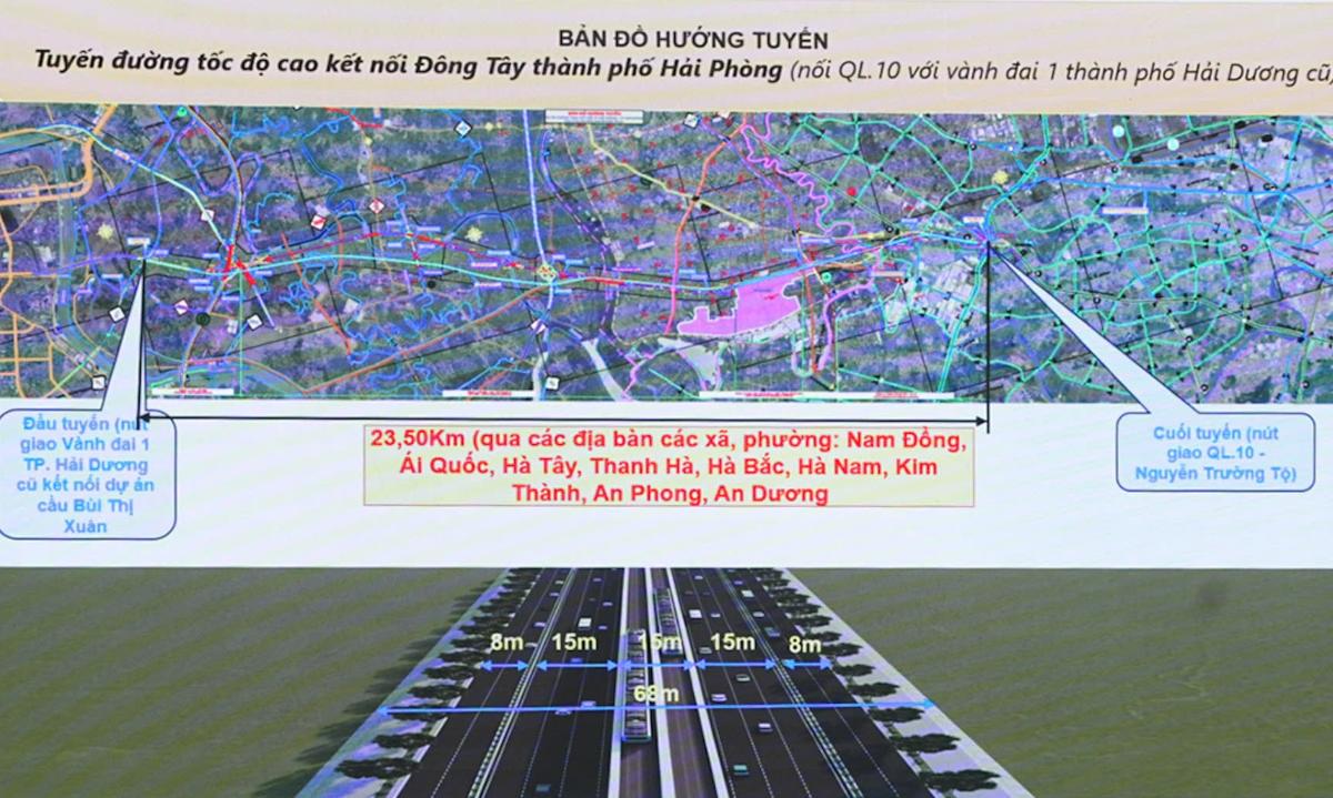 Bản đồ hướng tuyến dự án đường cao tốc kết nối Đông Tây thành phố Hải Phòng