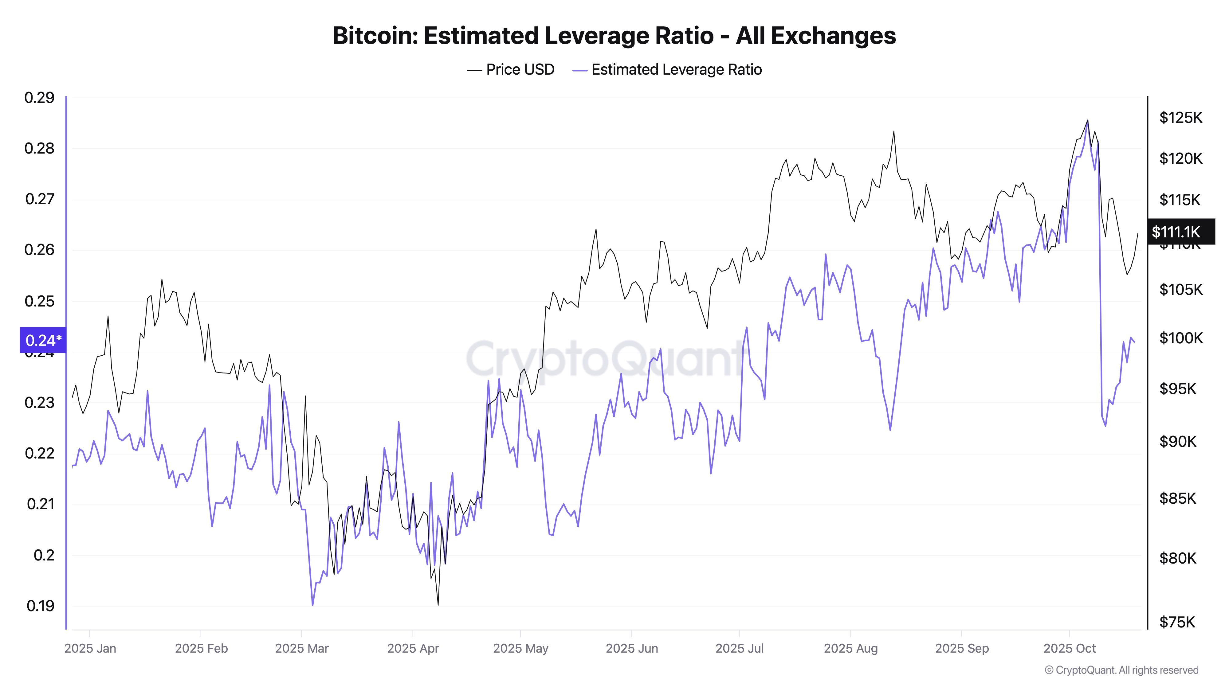 Tỷ lệ đòn bẩy ước tính của Bitcoin (Nguồn: CyptoQuant)
