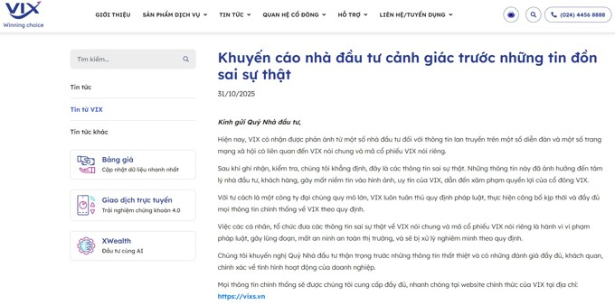 Dân tình đồn gì mà VIX phải ra thông cáo thế này nhỉ?