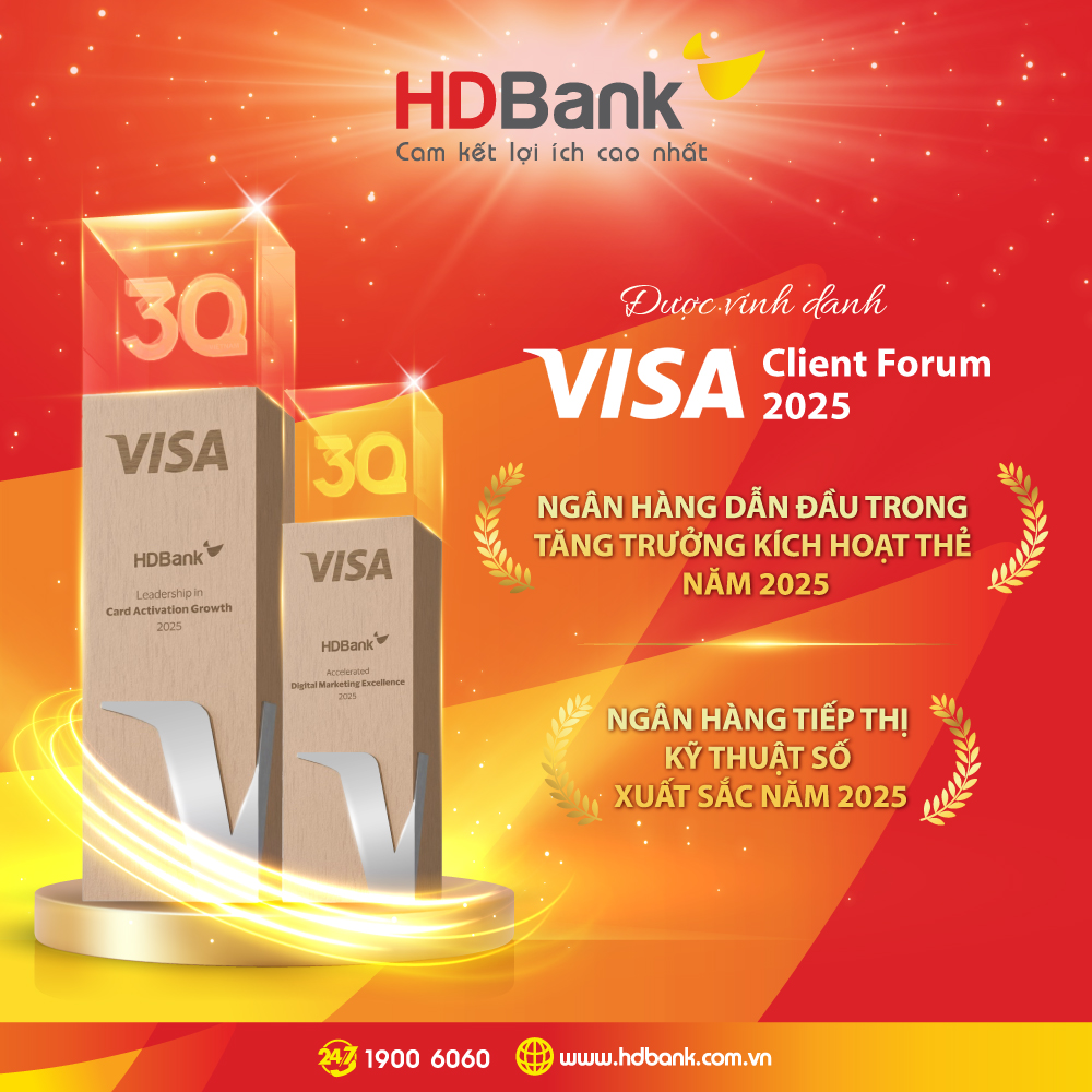 HDBank lập cú đúp giải thưởng Visa 2025, ghi dấu hành trình số hóa toàn diện và nâng tầm trải nghiệm khách hàng