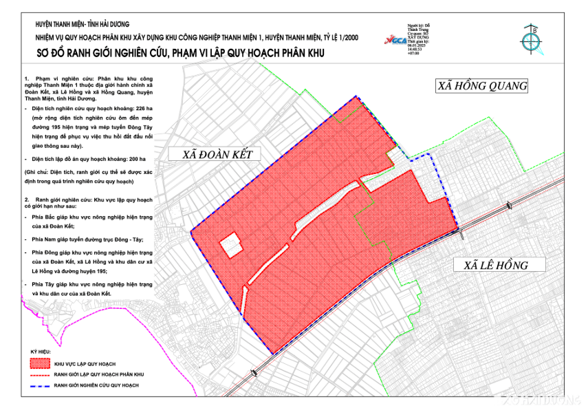 Sơ đồ ranh giới nghiên cứu, phạm vi lập quy hoạch phân khu khu công nghiệp Thanh Miện I (Ảnh: Báo Hải Dương)