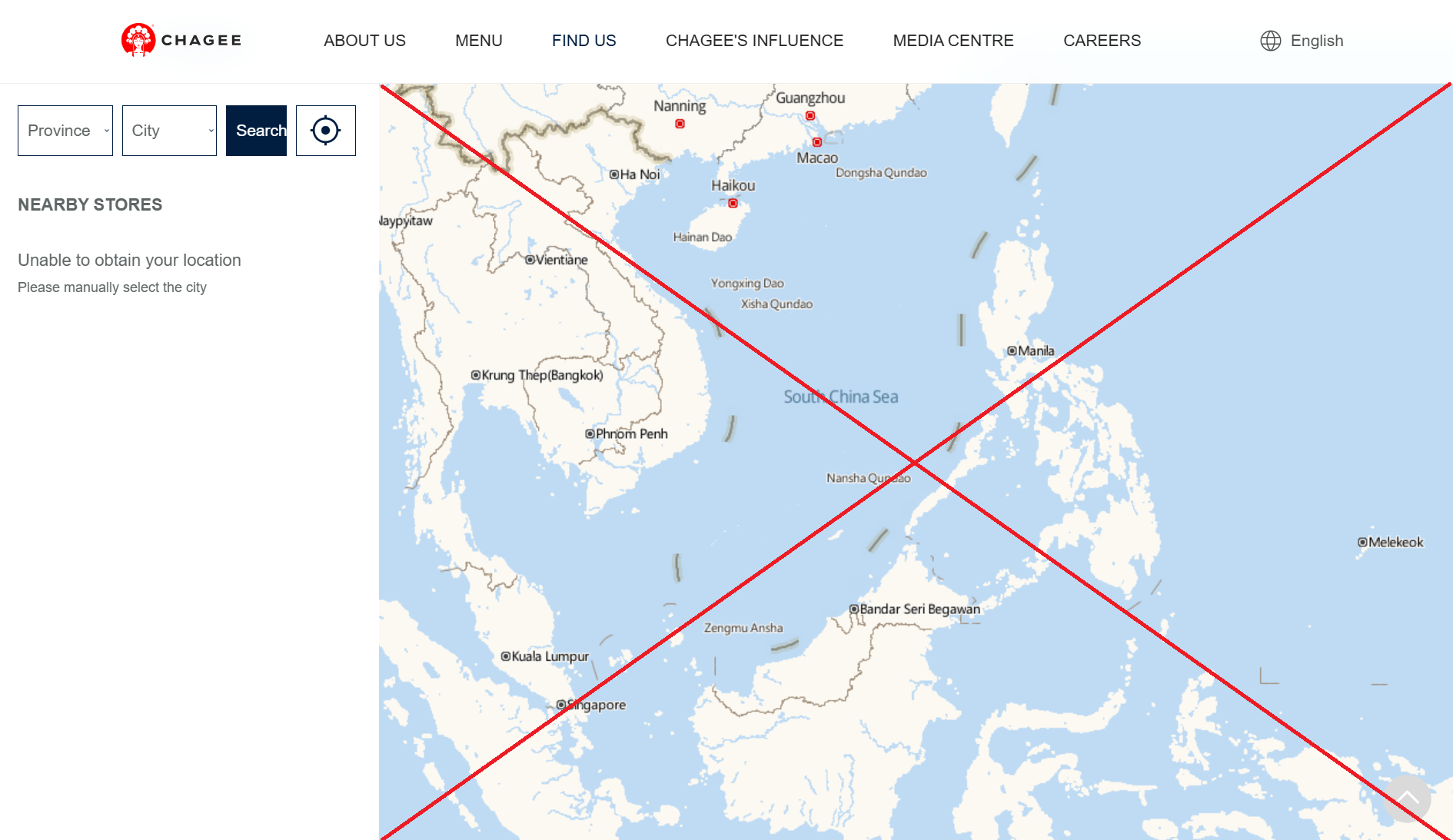 Bản đồ trên website của Chagee công khai sử dụng 