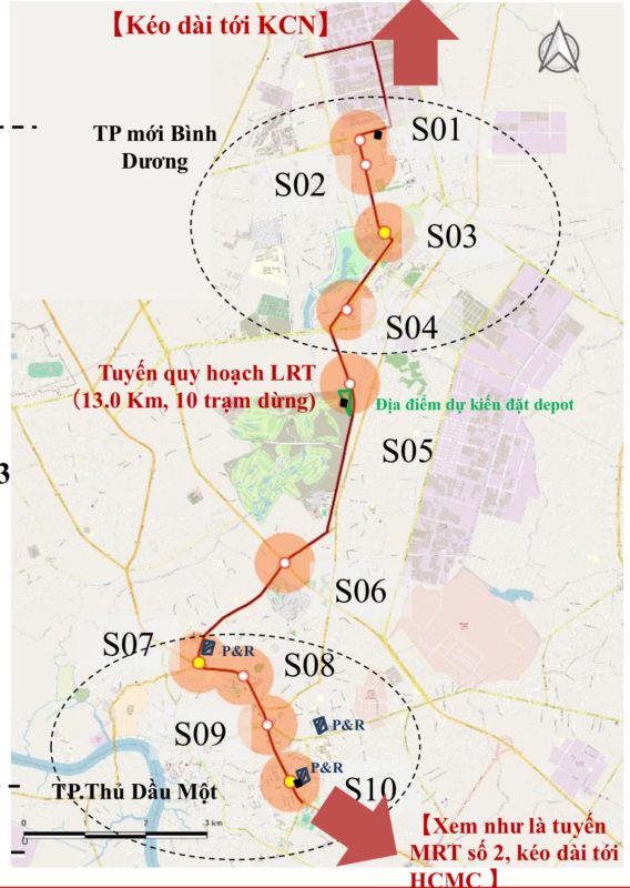 Sơ đồ tuyến LRT Thủ Dầu Một (Ảnh: Báo Bình Dương)
