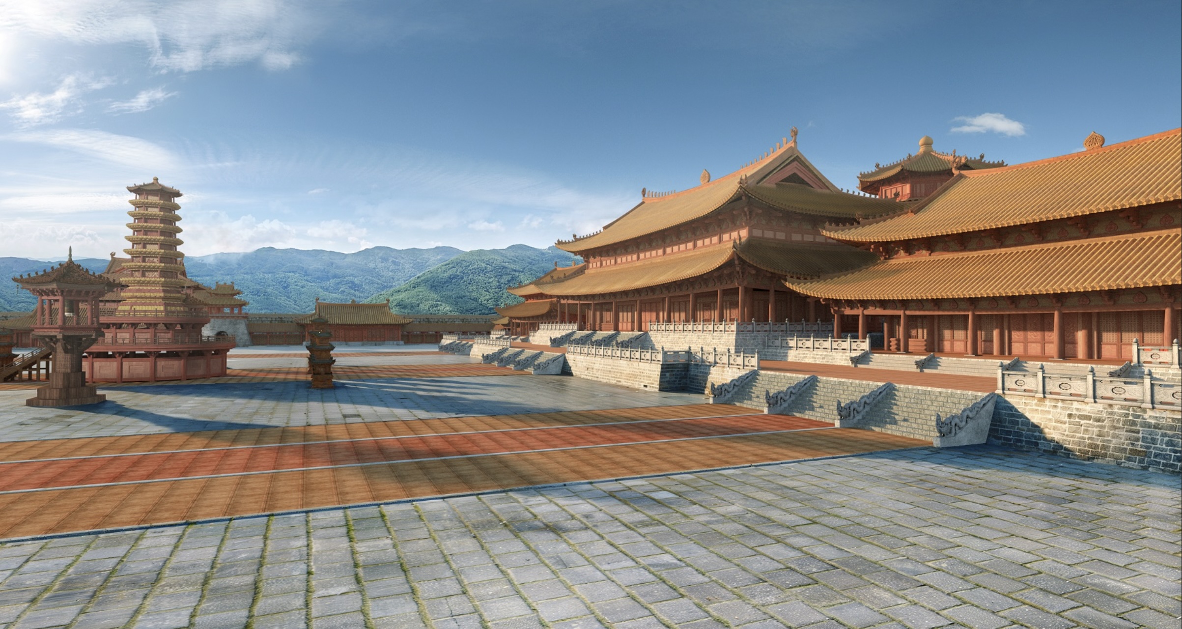 Quần thể du lịch văn hóa phỏng dựng Hoàng thành Thăng Long tọa lạc dưới chân núi Long Đọi Sơn phía Nam Hà Nội