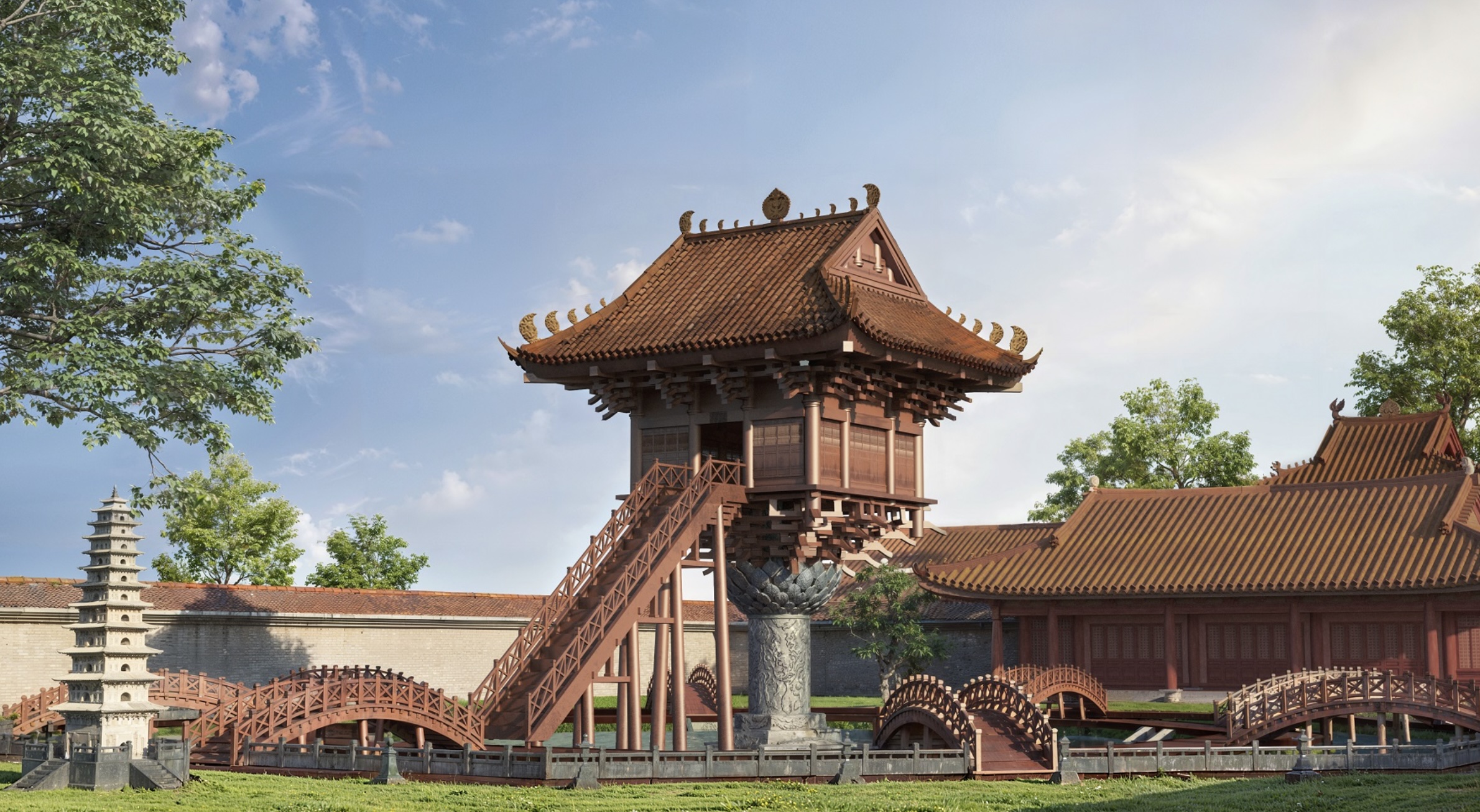 Các công trình kiến trúc thời Lý được phỏng dựng tỉ mỉ