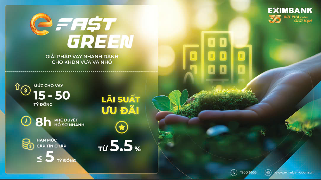 Eximbank đẩy mạnh tài trợ tín dụng xanh, ưu tiên cấp vốn cho các doanh nghiệp triển khai dự án năng lượng tái tạo, nông nghiệp hữu cơ. Eximbank đẩy mạnh tài trợ tín dụng xanh, ưu tiên cấp vốn cho các doanh nghiệp triển khai dự án năng lượng tái tạo, nông nghiệp hữu cơ.