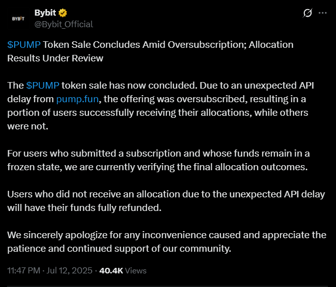 Bài đăng của Bybit trên X