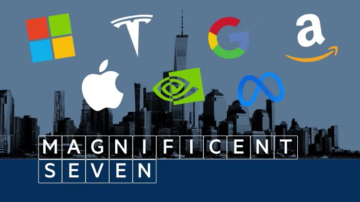 Magnificent Seven (Mag7) bao gồm: Apple, Amazon, Alphabet, Meta, Microsoft, Tesla và Nvidia Magnificent Seven (Mag7) bao gồm: Apple, Amazon, Alphabet, Meta, Microsoft, Tesla và Nvidia
