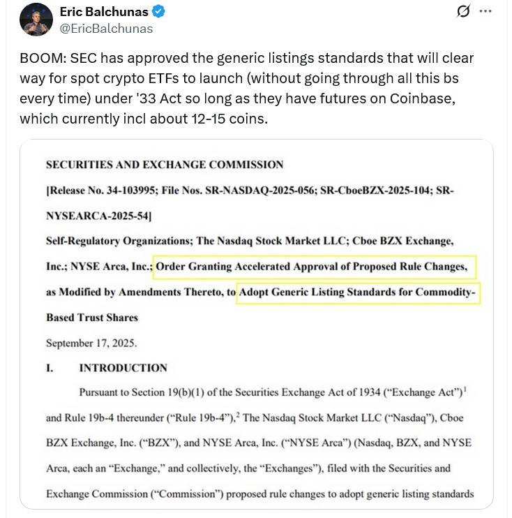 Những thay đổi đáng chú ý trong quy trình niêm yết ETF Crypto (Nguồn: Eric Balchunas)