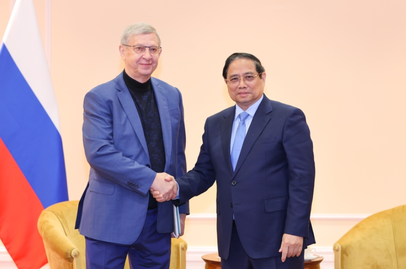 Thủ tướng Chính phủ Phạm Minh Chính và ông Vladimir Petrovich Evtushenkov, Chủ tịch tập đoàn AFK Sistema (Ảnh: VGP) Thủ tướng Chính phủ Phạm Minh Chính và ông Vladimir Petrovich Evtushenkov, Chủ tịch tập đoàn AFK Sistema (Ảnh: VGP)