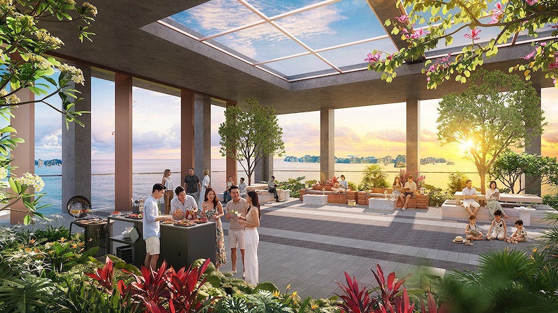 Vườn trên cao – một trong nhiều tiện ích nội khu đẳng cấp của tháp Thanh Long. Ảnh: Sun Group.