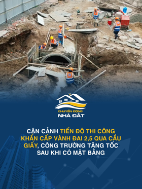 Cận cảnh tiến độ thi công khẩn cấp Vành đai 2,5 qua Cầu Giấy, công trường tăng tốc sau khi có mặt bằng