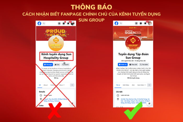 Kênh Fanpage giả mạo thương hiệu tuyển dụng Sun Hospitality Group Kênh Fanpage giả mạo thương hiệu tuyển dụng Sun Hospitality Group