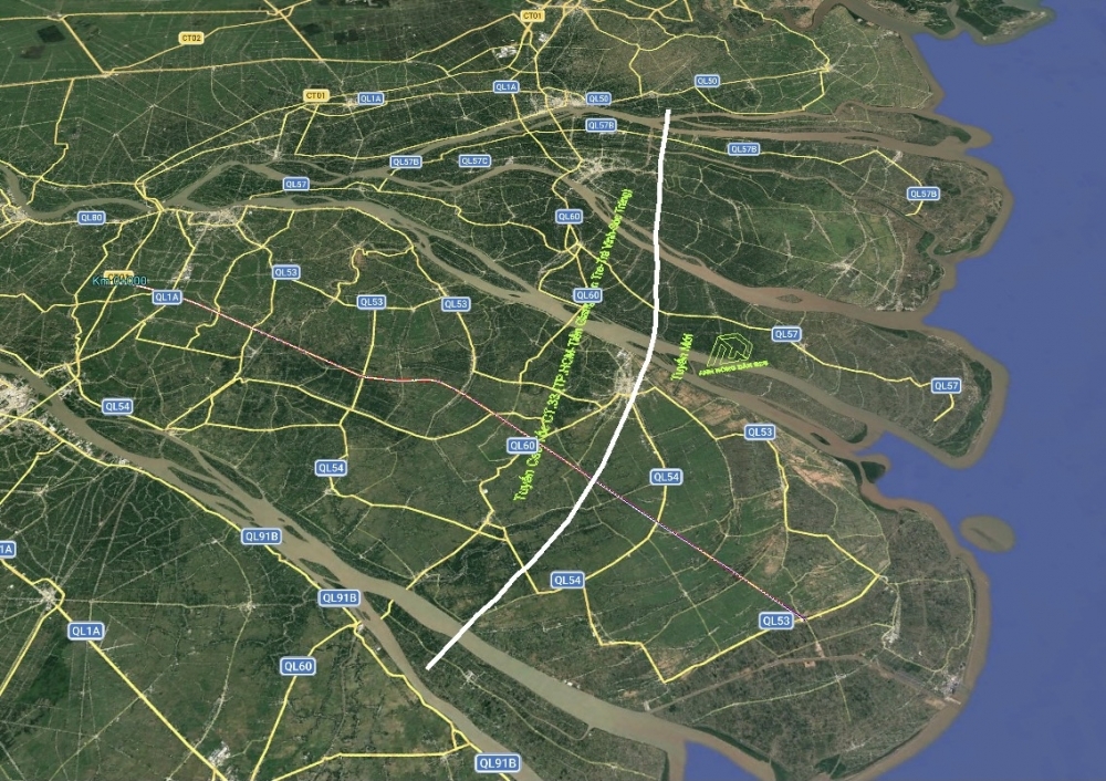 Dự kiến xây dựng tuyến cao tốc CT.33 (đường màu trắng) dài 150 km (Ảnh: Cổng TTĐT Vĩnh Long) Dự kiến xây dựng tuyến cao tốc CT.33 (đường màu trắng) dài 150 km (Ảnh: Cổng TTĐT Vĩnh Long)