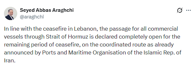 Ngoại trưởng Iran Abbas Araqchi đăng tải thông tin trên X