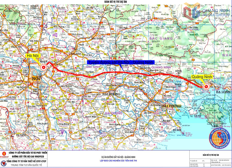 Bản đồ tuyến đường sắt Hà Nội – Quảng Ninh (Ảnh: Cổng TTĐT Bộ Xây dựng)