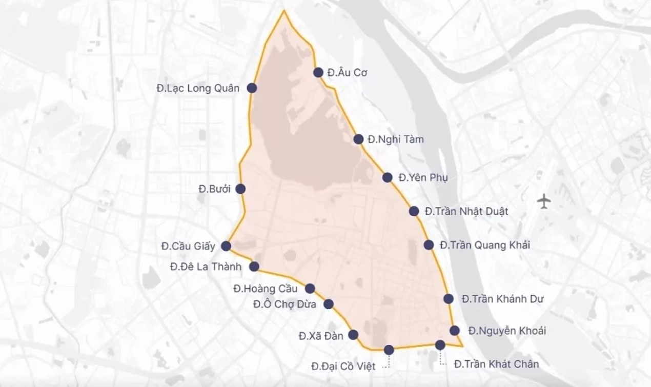 Vành đai 1 – khu vực dự kiến cấm xe xăng thí điểm vùng phát thải thấp (Ảnh: VnExpress)