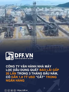 Công ty vận hành nhà máy lọc dầu Dung Quất báo lãi gấp 20 lần trong 3 tháng đầu năm, có gần 1,8 tỷ USD "cất" trong ngân hàng