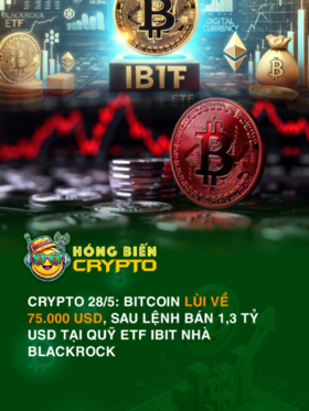Crypto 28/5: Bitcoin lùi về 75.000 USD, sau lệnh bán 1,3 tỷ USD tại quỹ ETF IBIT nhà Blackrock