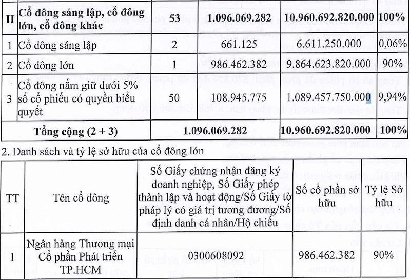 Cơ cấu cổ đông của HDS sau đợt tăng vốn lên 10.960 tỷ đồng