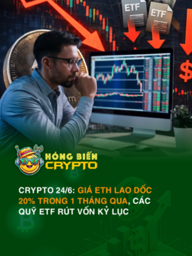 Crypto 24/6: Giá ETH lao dốc 20% trong 1 tháng qua, các quỹ ETF rút vốn kỷ lục