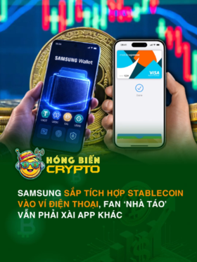 Samsung sắp tích hợp stablecoin vào ví điện thoại, fan ‘nhà Táo’ vẫn phải xài app khác