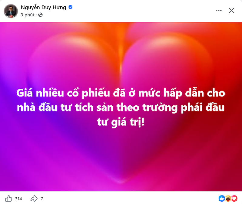 Ông Nguyễn Duy Hưng lên tút sau cú sụt 120 điểm của VN-Index trong 3 phiên giao dịch
