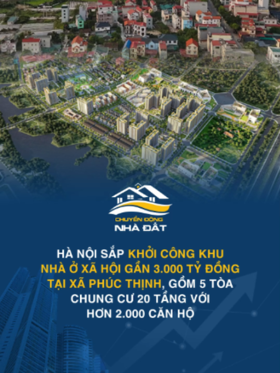 Hà Nội sắp khởi công khu nhà ở xã hội gần 3.000 tỷ đồng tại xã Phúc Thịnh, gồm 5 tòa chung cư 20 tầng với hơn 2.000 căn hộ