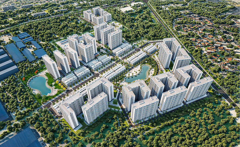 Toàn cảnh Khu nhà ở xã hội khu công nghiệp Yên Mỹ II từ trên cao (Ảnh: Hoà Phát)