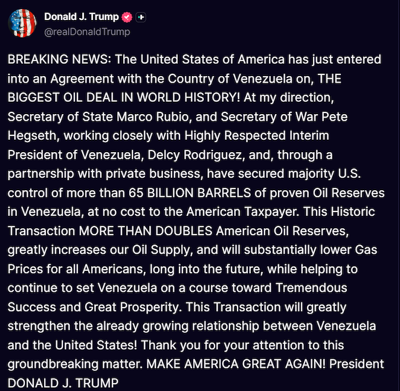Bài đăng trên Truth Social của ông Trump