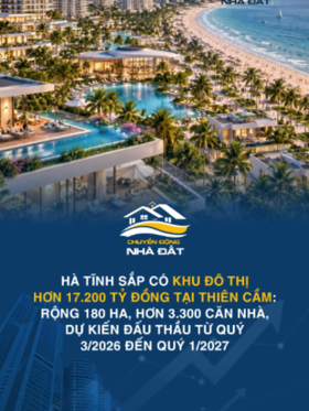 Hà Tĩnh sắp có khu đô thị hơn 17.200 tỷ đồng tại Thiên Cầm: Rộng 180 ha, hơn 3.300 căn nhà, dự kiến đấu thầu từ quý 3/2026 đến quý 1/2027