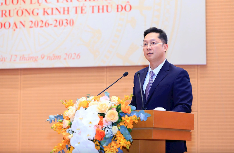 Giám đốc Sở Tài chính Hà Nội Nguyễn Ngọc Tú phát biểu tại Hội nghị (Ảnh: hanoi.gov.vn)