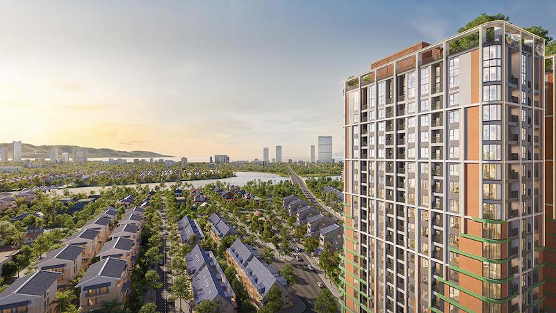 Tháp Mùa Xuân lấy sắc mai vàng làm chủ đạo, tạo nên sự tươi mới và rực rỡ về thị giác. Ảnh minh họa: Sun Property. Tháp Mùa Xuân lấy sắc mai vàng làm chủ đạo, tạo nên sự tươi mới và rực rỡ về thị giác. Ảnh minh họa: Sun Property.